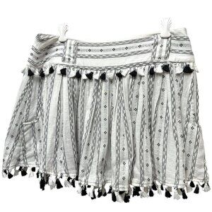 Dodo Bar Or Mini Skirt Size Medium Cotton Gauze White Black Flowy Tassels